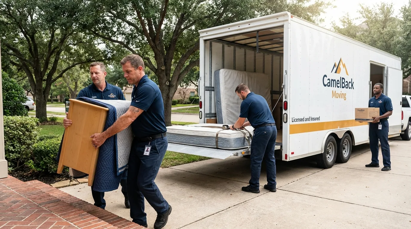Crew loading residential truck for cross-state move from Jonesboro, LA